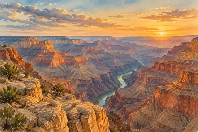 Watercolor of the Grand Canyon at sunset in Arizona