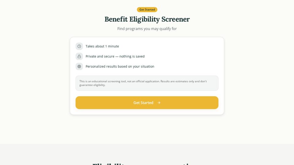 Benefit Eligibility Screener screenshot