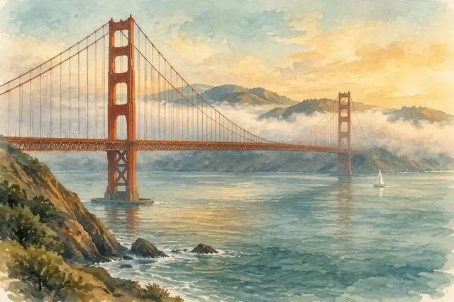 Watercolor of the Golden Gate Bridge in California