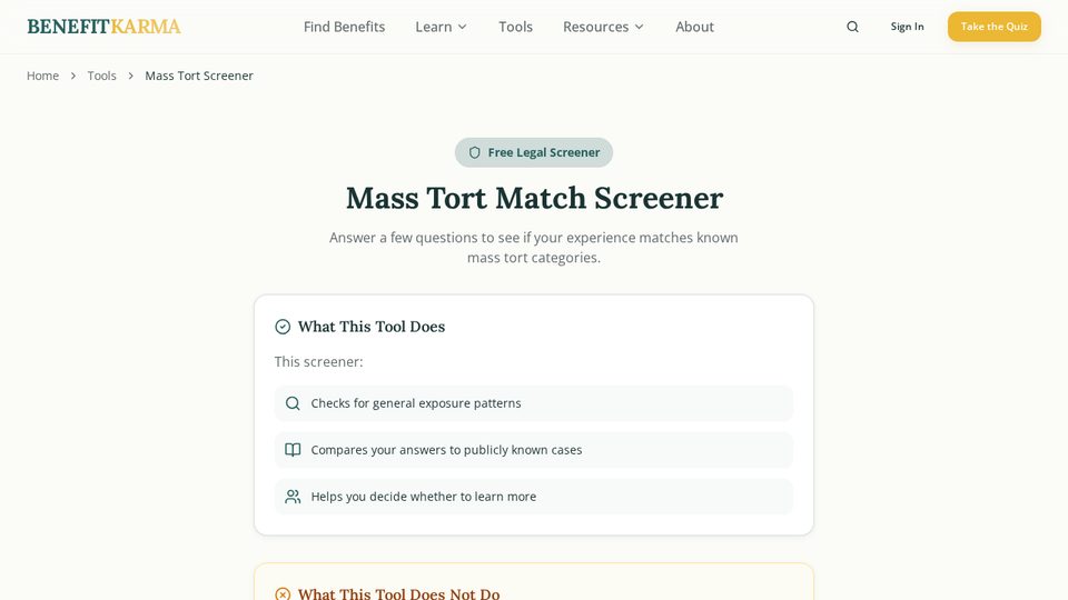 Mass Tort Screener screenshot