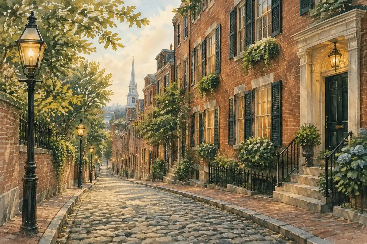 Watercolor of Boston Harbor in Massachusetts