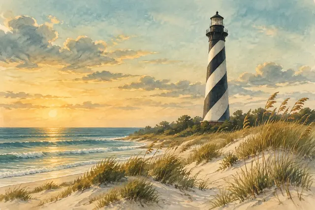 Watercolor of the Cape Hatteras lighthouse in North Carolina