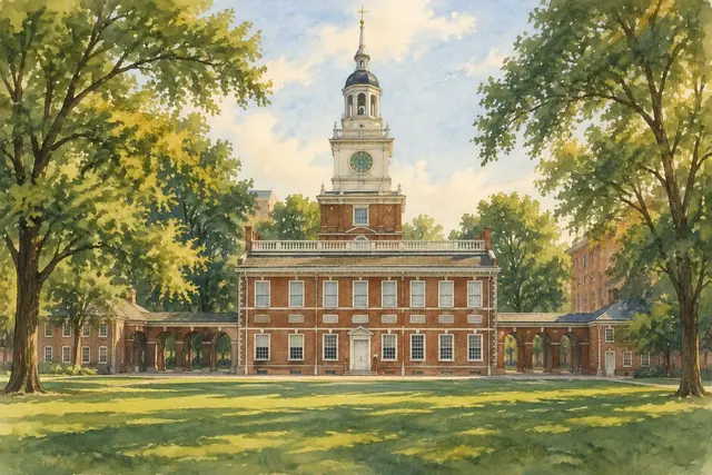 Watercolor of Independence Hall in Philadelphia, Pennsylvania