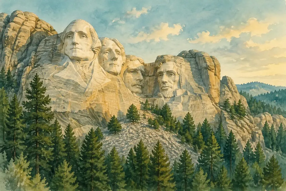 Watercolor of Mount Rushmore in South Dakota