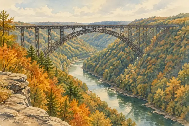 Watercolor of the New River Gorge Bridge in West Virginia