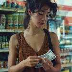 A woman looks at a single bill of currency in her hand, reflecting her need for fixed income security benefits.