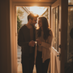 A couple stands in the doorway of their new house, courtesy of veterans housing assistance programs.