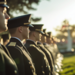 A row of uniformed soldiers at a military funeral.